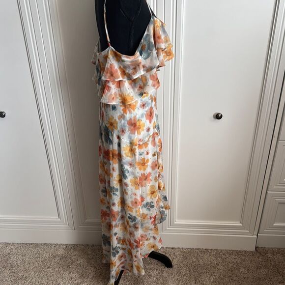 Anthropologie Orange and Cream Ruffled Floral Print Dress - Picture 5 of 8